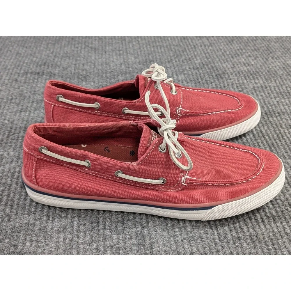 Sperry Topsider Boat Shoes Mens 11 Red Canvas Nautical Coastal Beach Resort